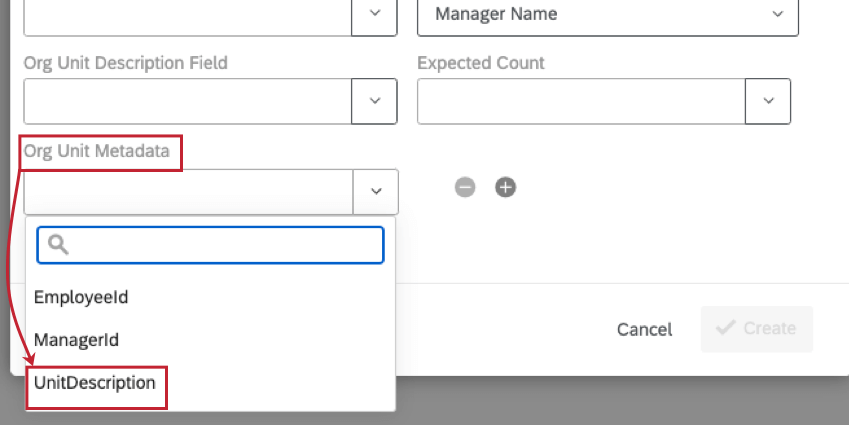 creating a parent child hierarchy and selecting a metadata field for org unit metadata