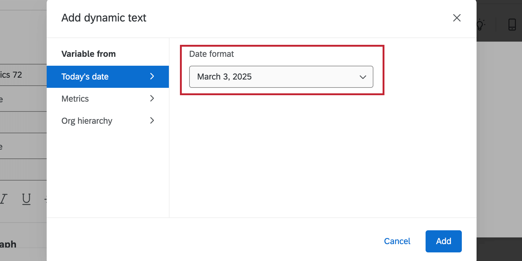 Optionen für das Datumsformat