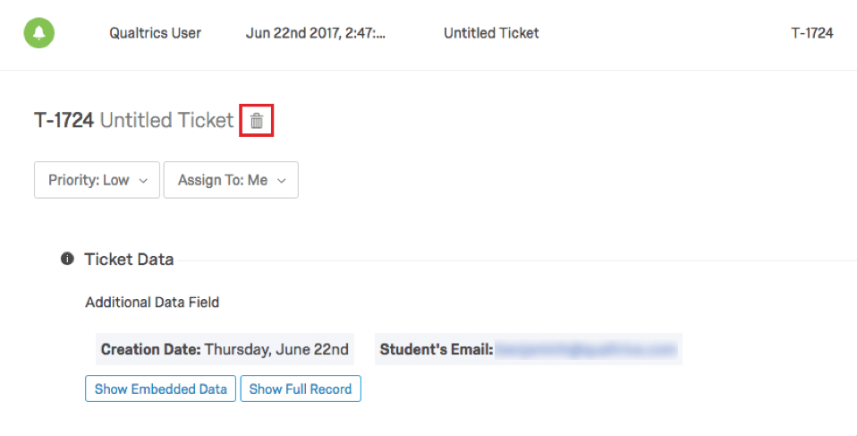 Icona del cestino utilizzata per la creazione di ticket
