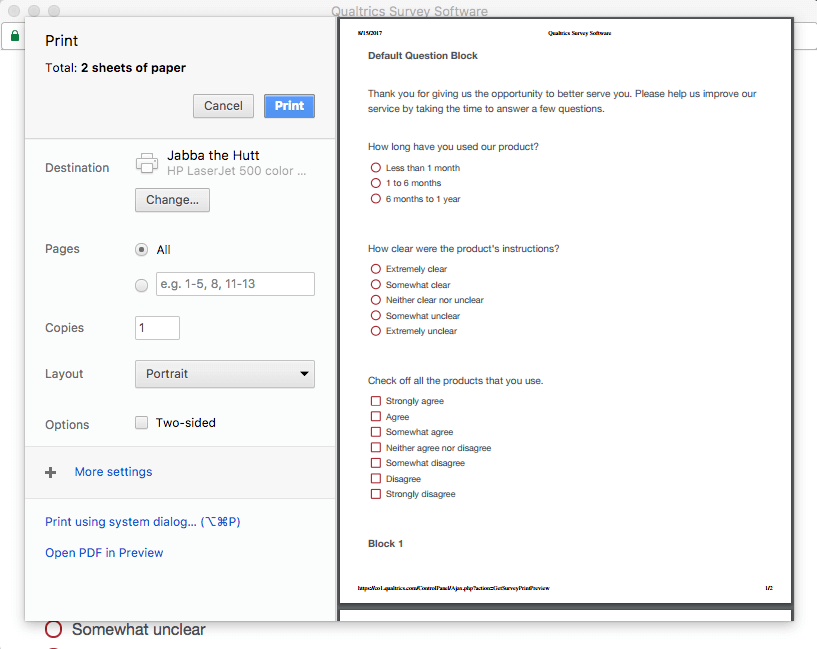 印刷プレビューページ