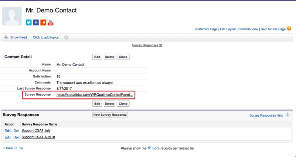 Link para a resposta pesquisa no contato do Salesforce