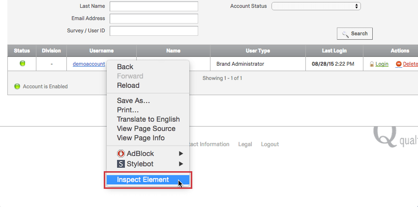 Cliquez avec le bouton droit pour accéder à Inspect Element