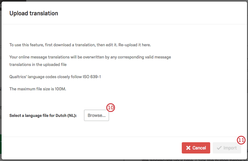 Botão Browse no menu Upload Translation