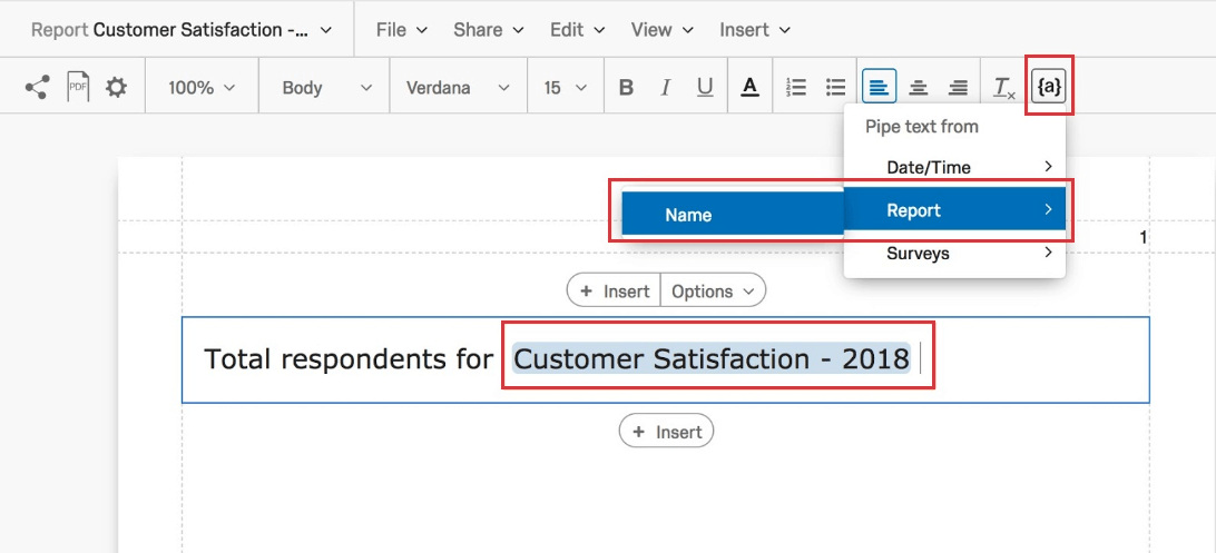 Menu Piped Text em relatórios avançados