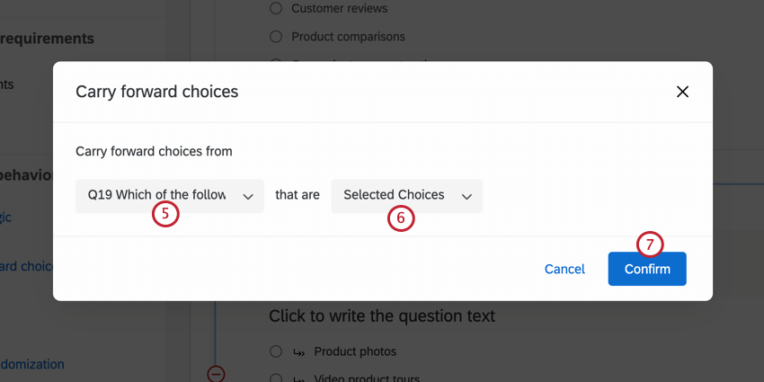 Creando una lógica de traslado para utilizar las opciones seleccionadas de la pregunta aleatoria
