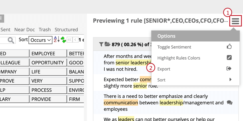 Click export from the options menu of the preview pane