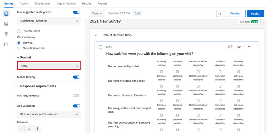 die Profilmatrixvariation