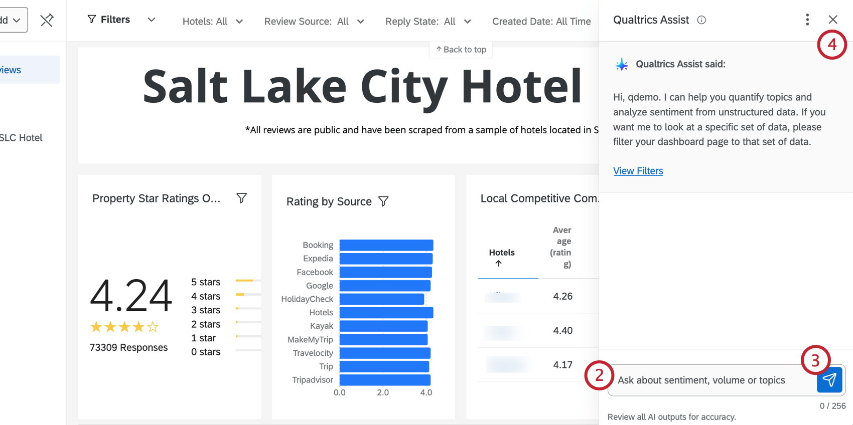 QUALTRICS ASSISTパネルに質問を入力する。