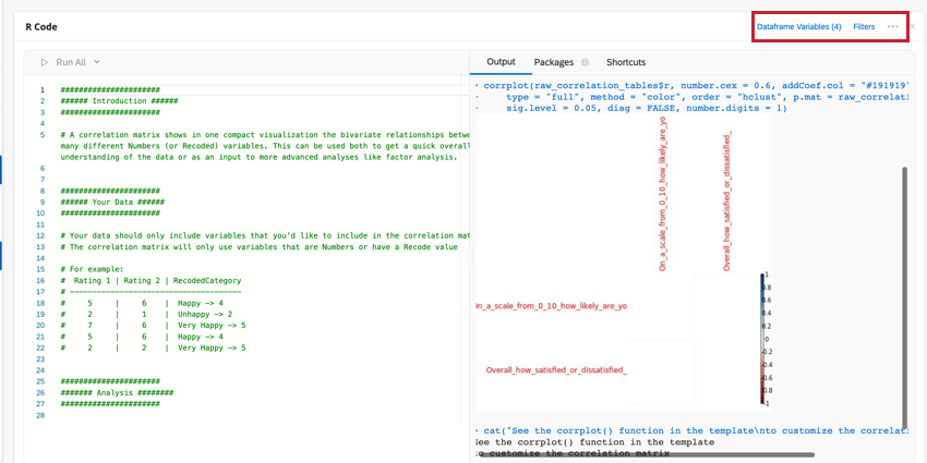 Variáveis de dados e opções de filtros no cartão de estatísticas