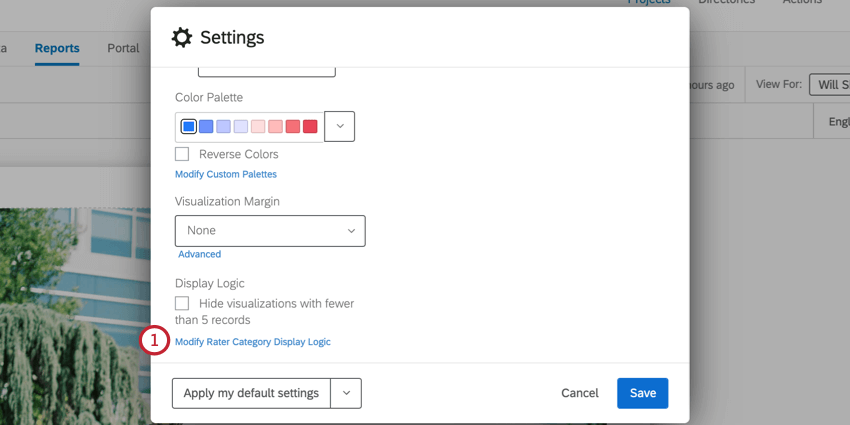 the modify rater category display logic option in report options