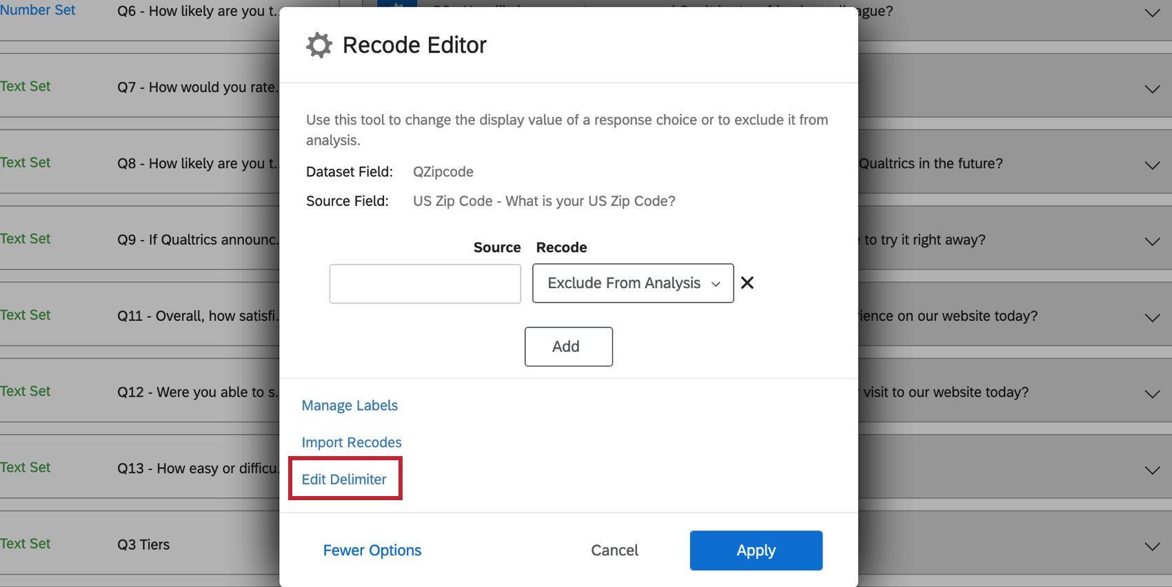 Image showing how to change the selected delimiter