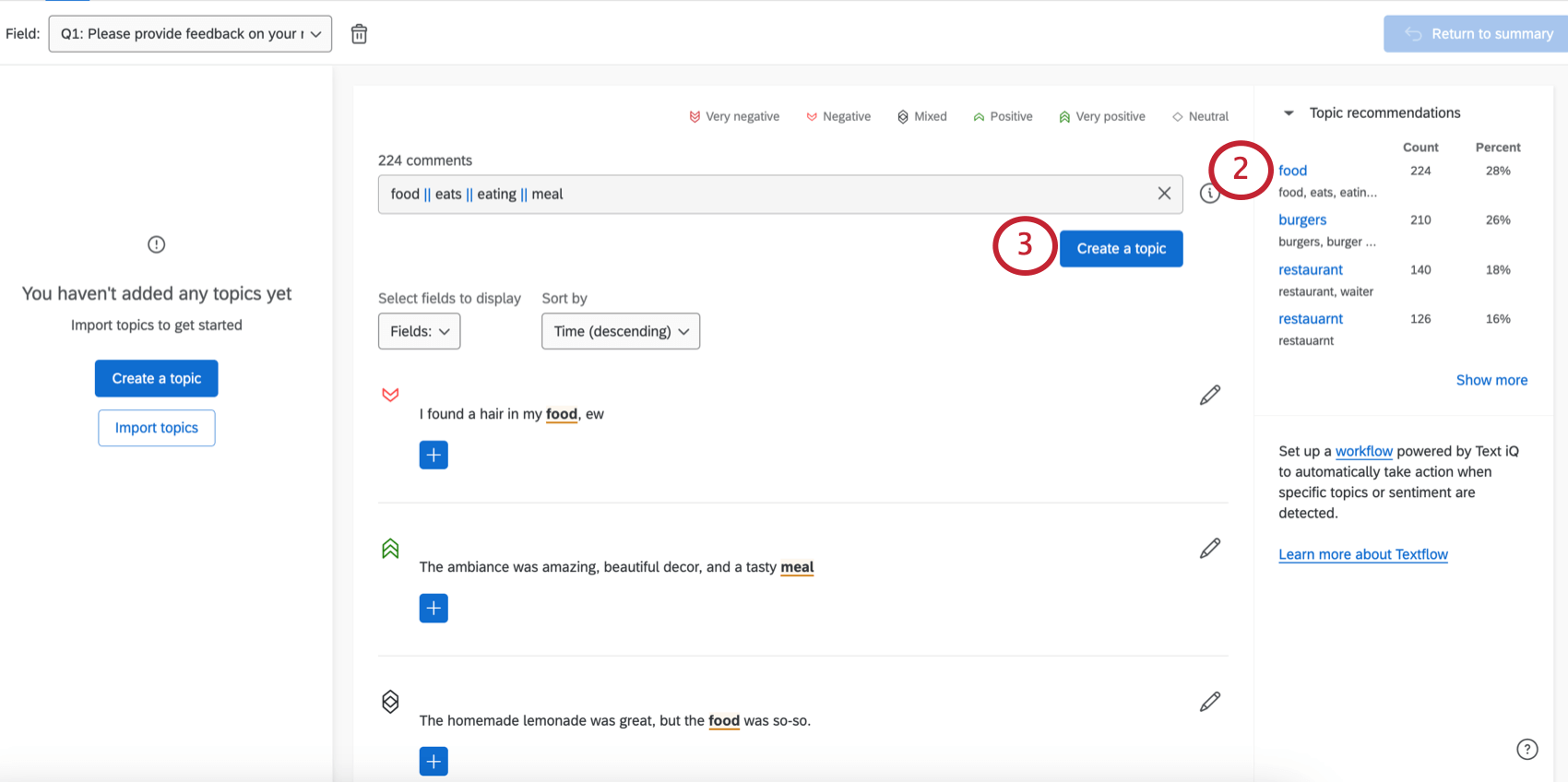 Text iQ platform. This image highlights how to accept recommended topics