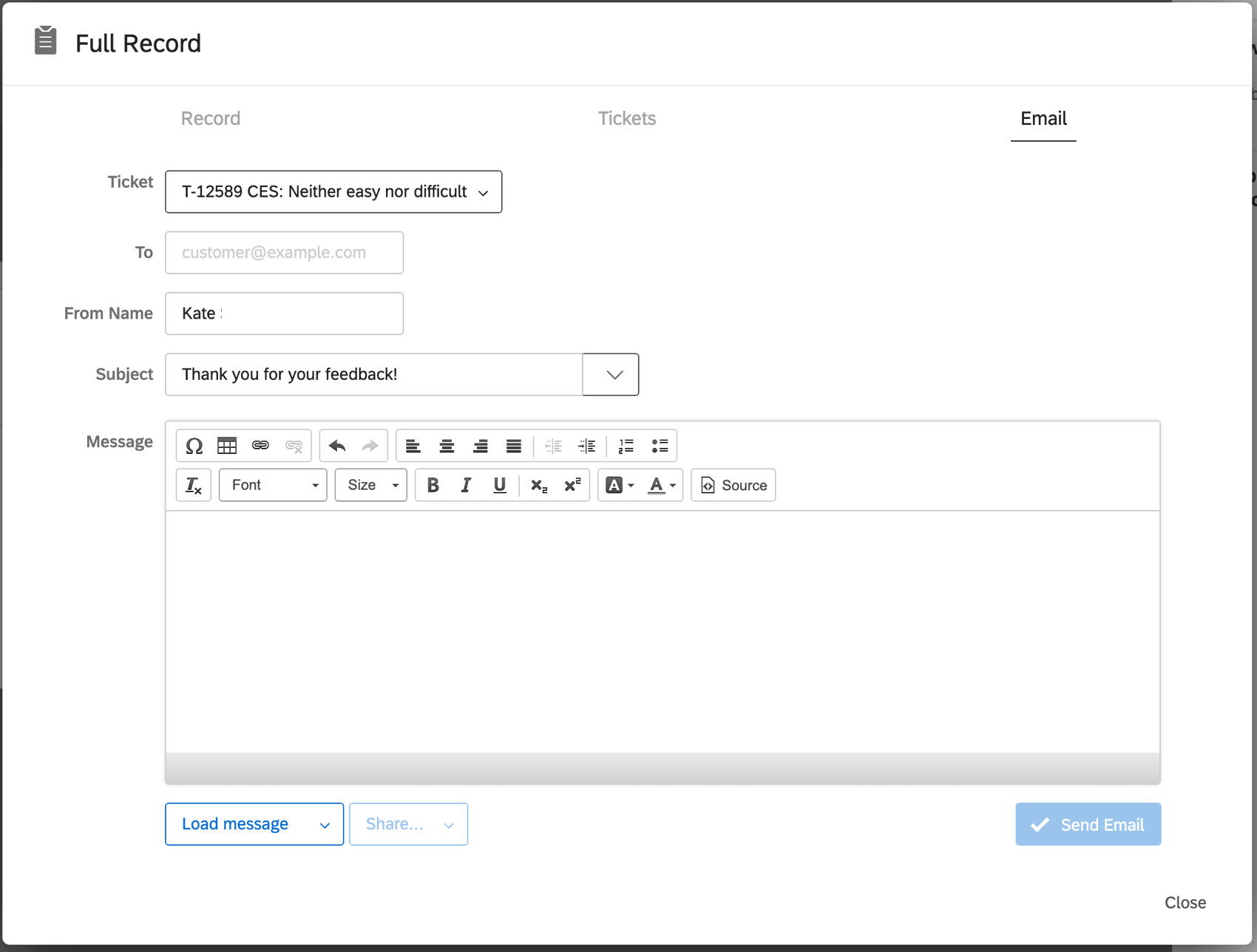 Zeigt die E-Mail-Funktion aus der Datensatzsicht heraus an