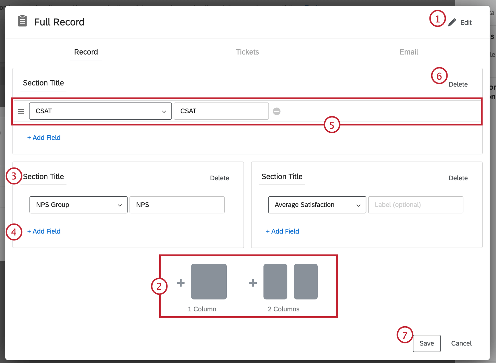 Visualizzazione completa del record, che può essere aperta facendo clic su una riga del widget.