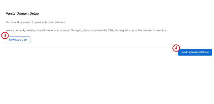 Botão Download CSR e botão avançar