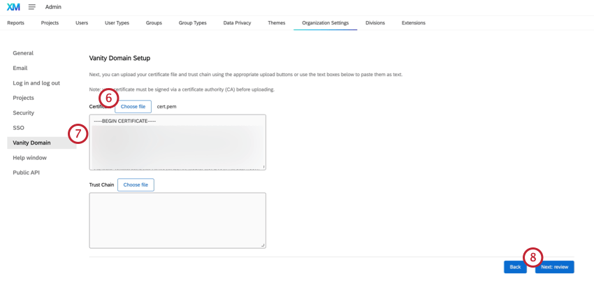 Choose file, the file you selected, and then the next button