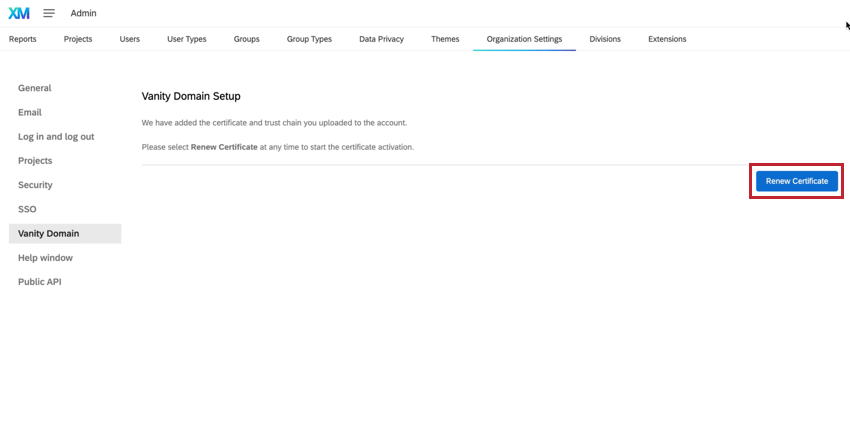 Renew certificate button