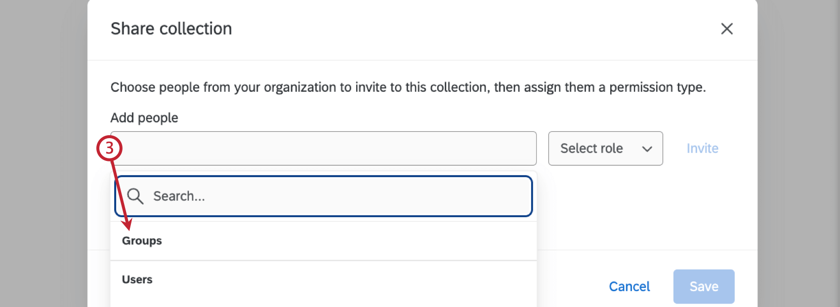 Search for people to share collection with