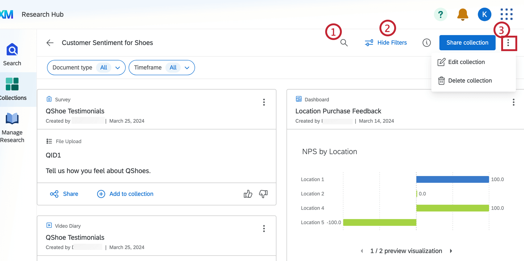 Different functions of collection highlighted