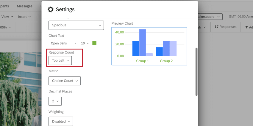 the response count setting for determining where response counts appear on visualziations