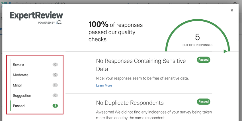 Image of the severity of the flagged issues in ExpertReview