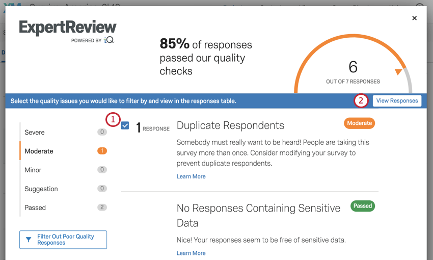 image of selecting and filtering flagged responses