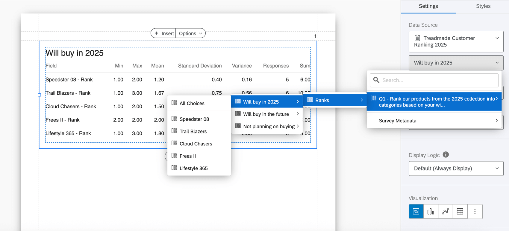 Selecting ranks in the data source