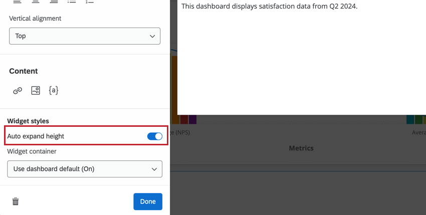 opzione per espandere automaticamente laltezza del widget