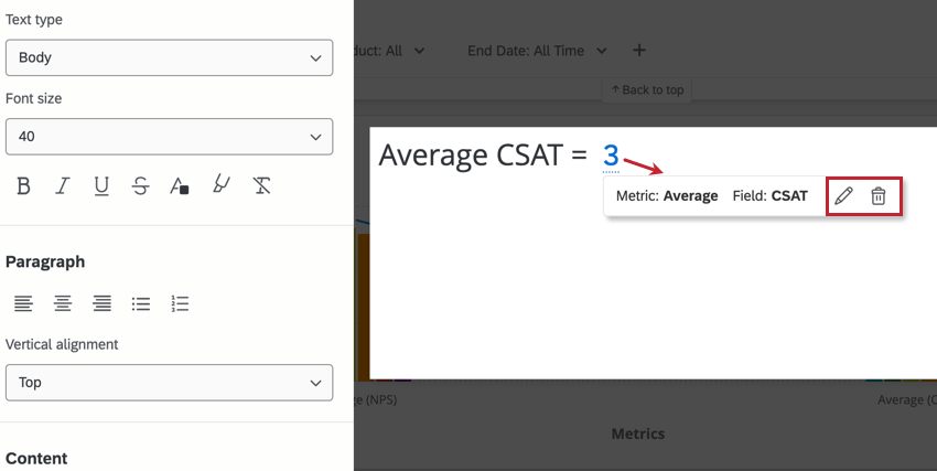 The data that is pulled in my dyanmic text after it has been clicked, with the pop up showing the option to edit or delete it