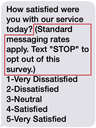 Ejemplo de SMS con instrucciones sobre cómo darse de baja incluidas en el texto