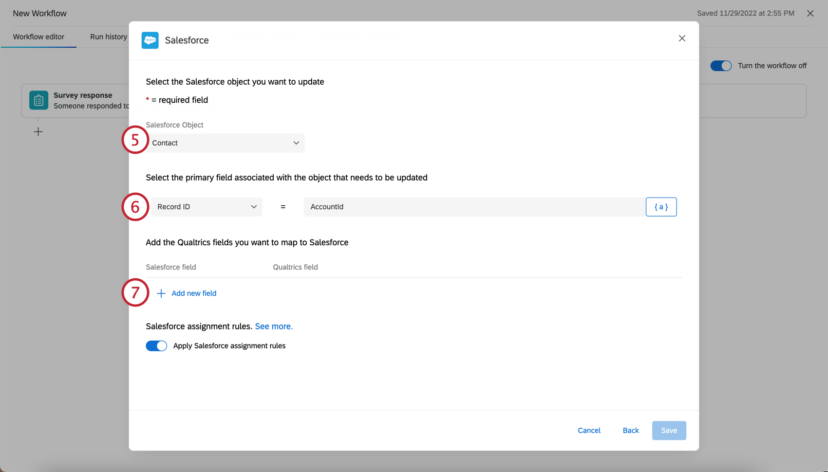Muestra el menú de configuración del asignador de respuestas