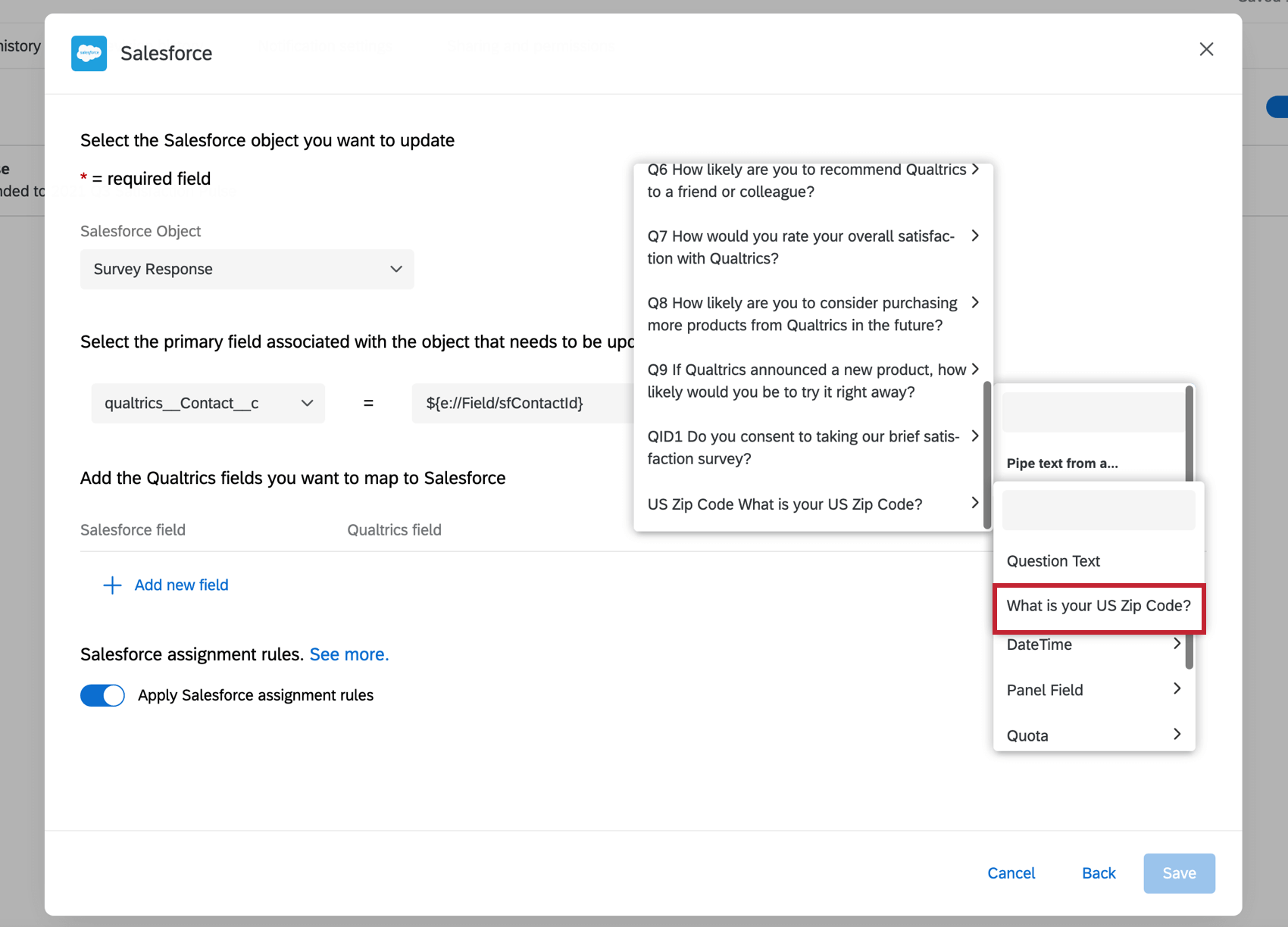 Selecione a resposta de texto no menu suspenso Pergunta
