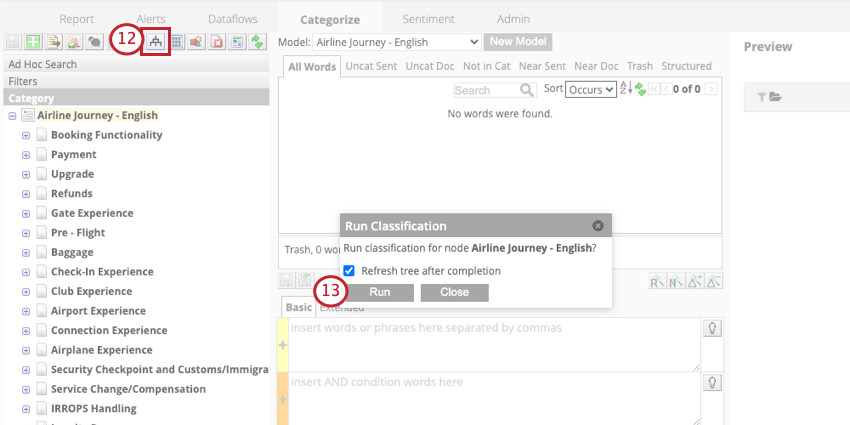 Click the run classification button and then select run