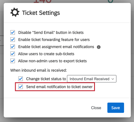 image de loption denvoi dune notification par courrier électronique au propriétaire du ticket