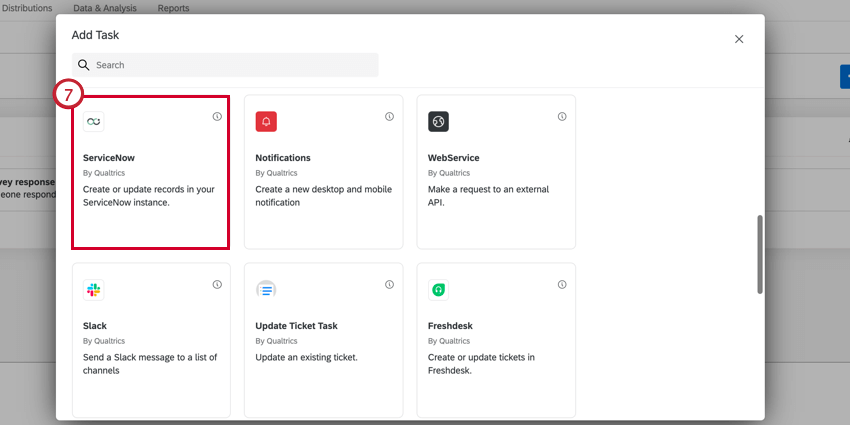 selecting ServiceNow in the task selection window