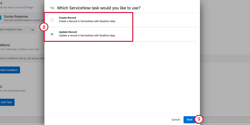 ServiceNowで実行することを選択