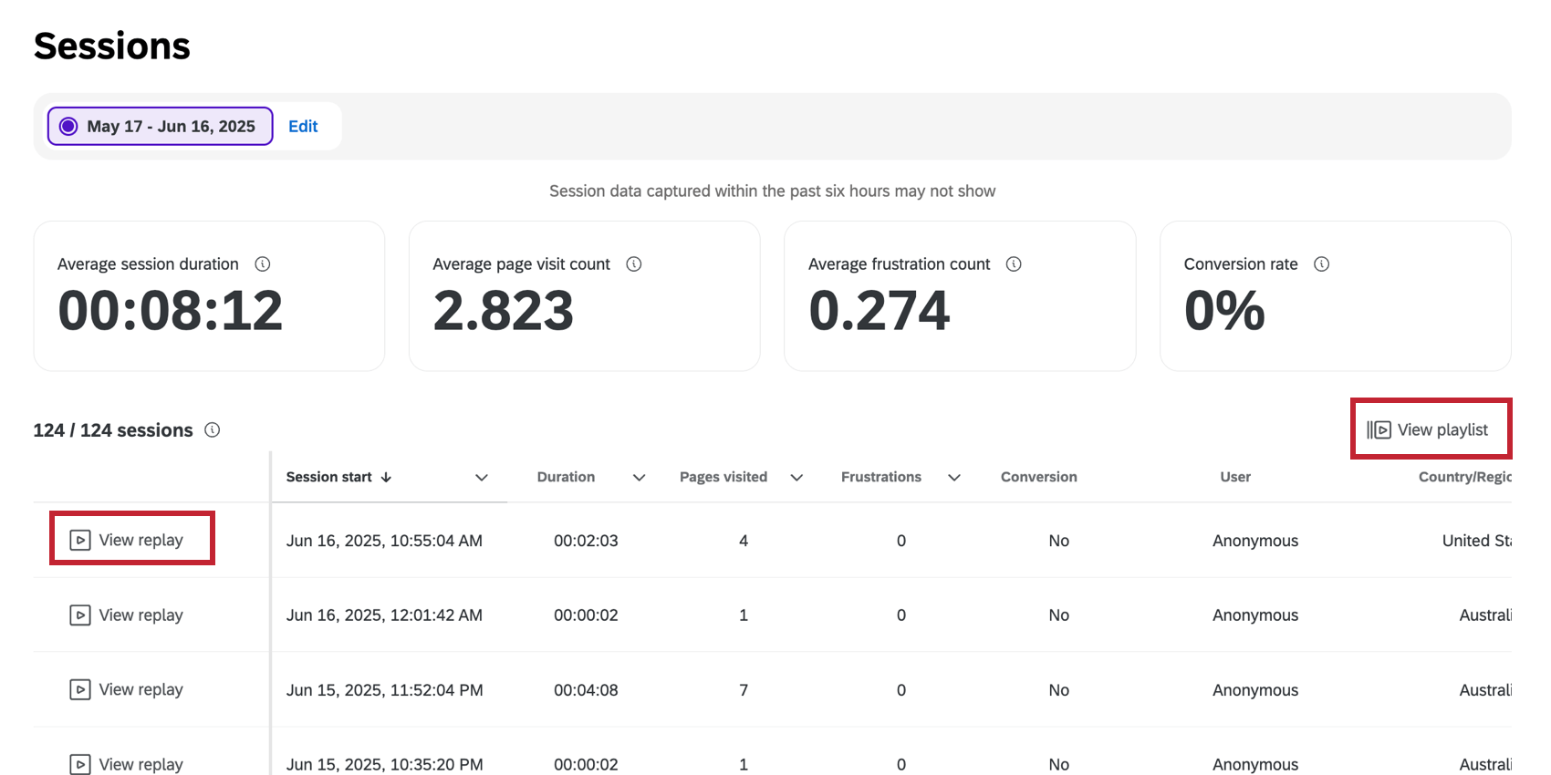 botões para visualizar replays na guia replays