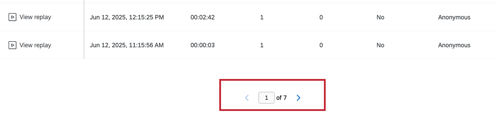 navigation buttons between pages of sessions