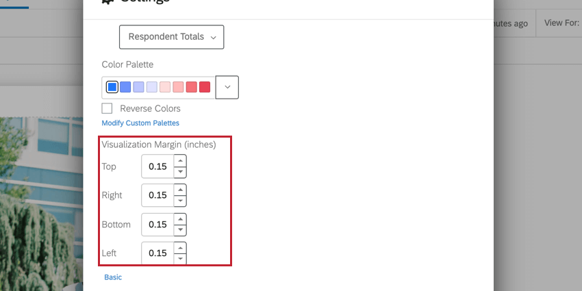 Después de hacer clic en Avanzado en Márgenes, puede configurar el margen en cada lado de una visualización de forma independiente.