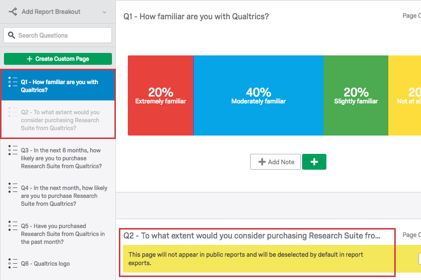 menu along the left of the report shows a greyed out, deselected page, which is hidden in the middle with a yellow banner