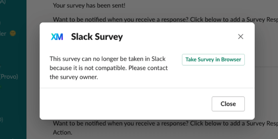 image du message derreur Cette enquête ne peut plus être réalisée dans Slack car elle nest pas compatible
