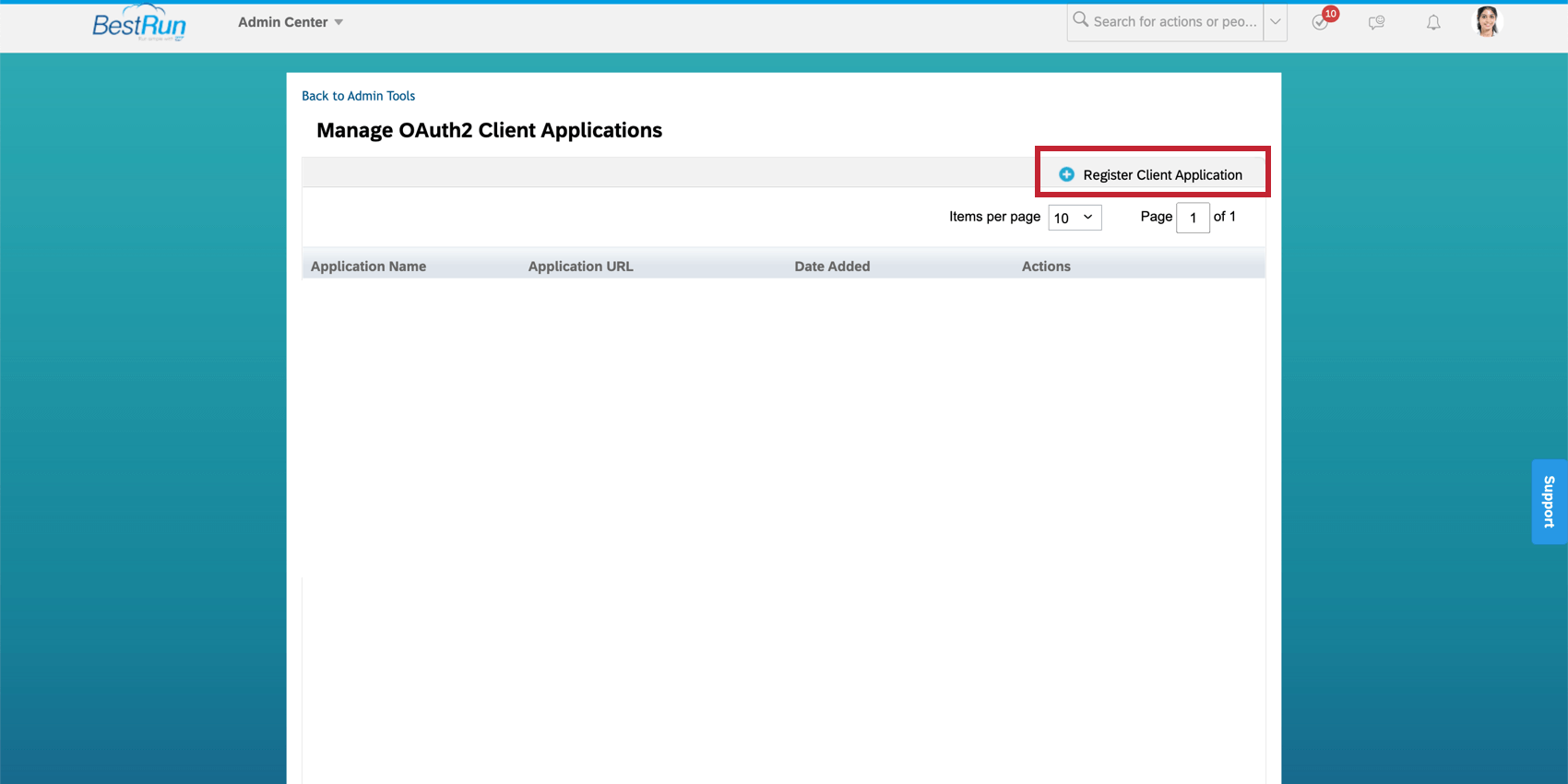 Successfactors button for registering a new client for authentication.