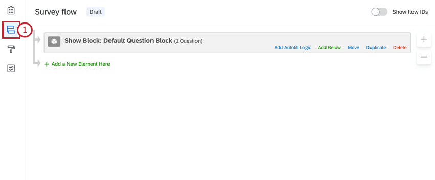 navegar até o fluxo da pesquisa clicando no ícone fluxo da pesquisa na barra de navegação esquerda