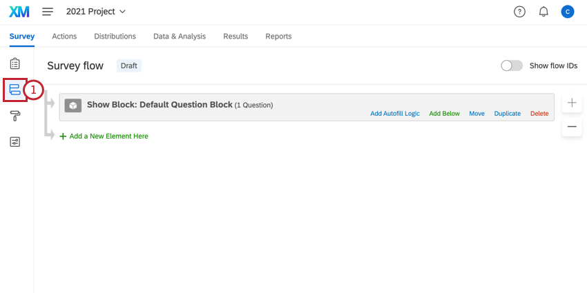 navegar até o fluxo da pesquisa clicando no ícone fluxo da pesquisa na barra de navegação esquerda