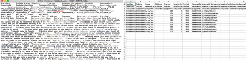 Exportación de datos abierta en un editor de texto simple y en una hoja de cálculo