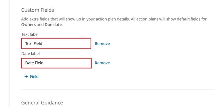 two fields, one text and one date. for these fields, you enter a label for the field only
