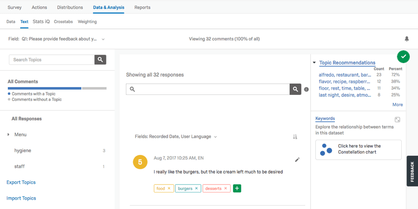 image of the text tab of the data section