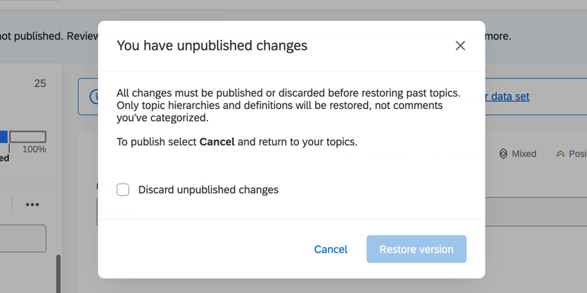 Unpublished changes warning