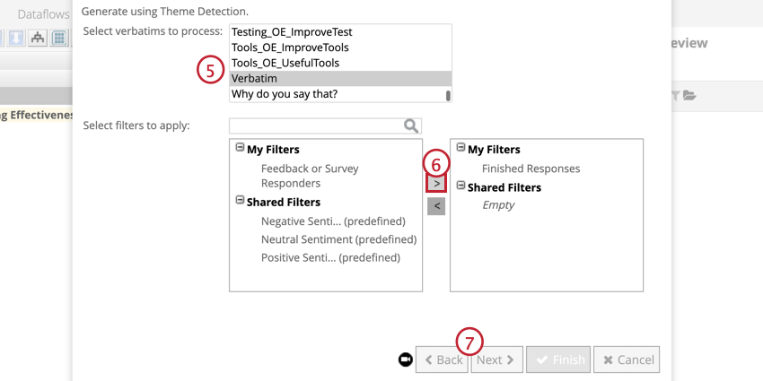 Sélectionnez les verbatims que vous souhaitez analyser