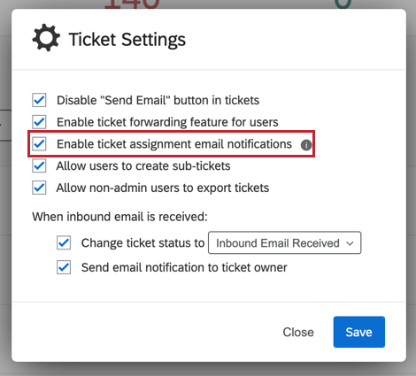 Bild der Option „E-Mail-Benachrichtigungen zur Ticket aktivieren“